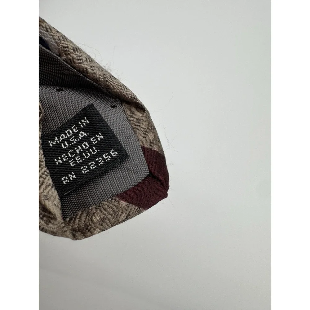 JRR Factory Direct Apparel Silk Tie Burgundy Tan Geometric Stripe Necktie‎